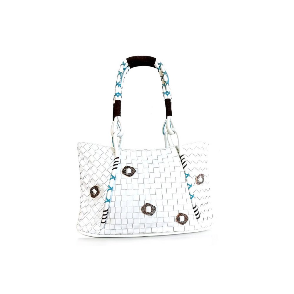 CROMIA Handbag White Woven Leather Tote *LOVELY*